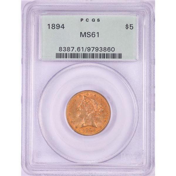 1894 $5 Liberty Head Half Eagle Gold Coin PCGS MS61 Old Green Holder
