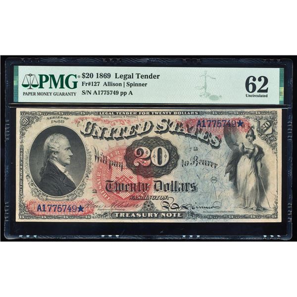 1869 $20 Legal Tender Note Fr.127 PMG Uncirculated 62