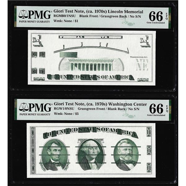 Set of Giori Test Note Washington & Lincoln Memorial PMG Gem Uncirculated 66EPQ