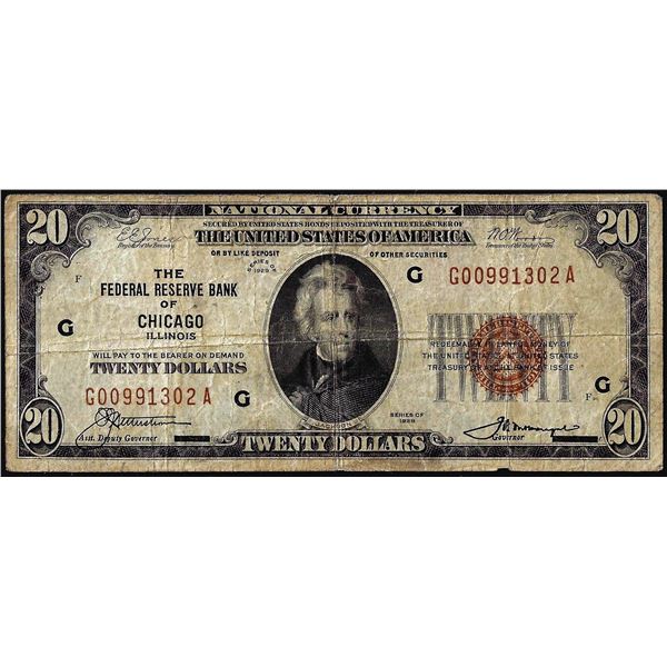 1929 $20 Federal Reserve Bank Note Chicago