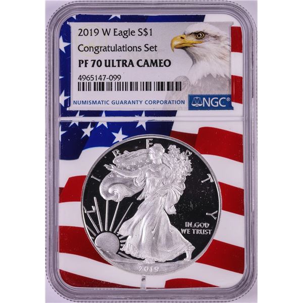 2019-W $1 Proof American Silver Eagle Coin NGC PF70 Ultra Cameo Congratulations Flag