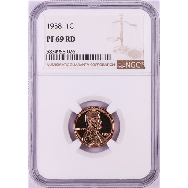 1958 Proof Lincoln Wheat Cent Coin NGC PF69RD