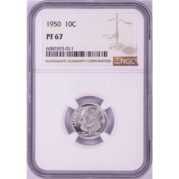 1950 Proof Roosevelt Dime Coin NGC PF67