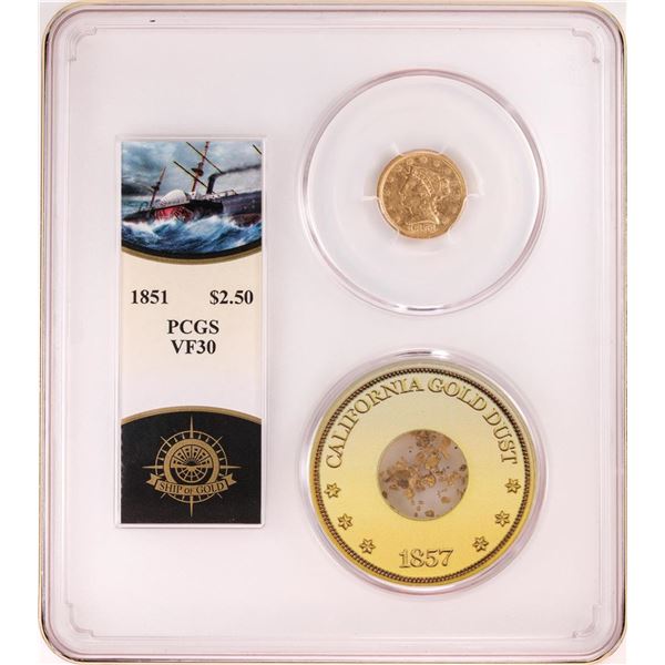 S.S. Central Shipwreck 1851 $2 1/2 Quarter Eagle Gold Coin w/ Pinches Gold PCGS VF30