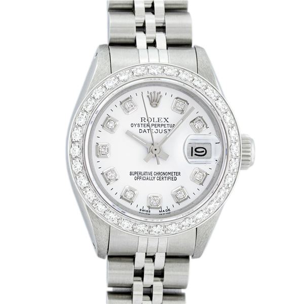 Rolex Ladies Stainless Steel White Diamond Oyster Perpetual Datejust Wristwatch