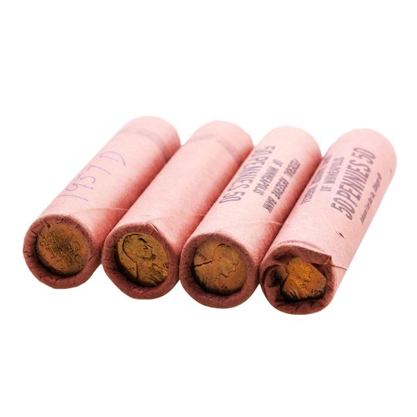 Lot of (2) 1957-D & 1958-D (50) Brilliant Uncirculated Lincoln Wheat Cent Coin Rolls