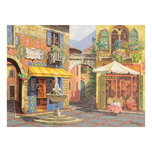 Viktor Shvaiko "Fountain In The Square" Limited Edition Serigraph On Canvas