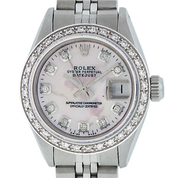 Rolex Ladies Stainless Steel Pink MOP Diamond Oyster Perpetual Datejust