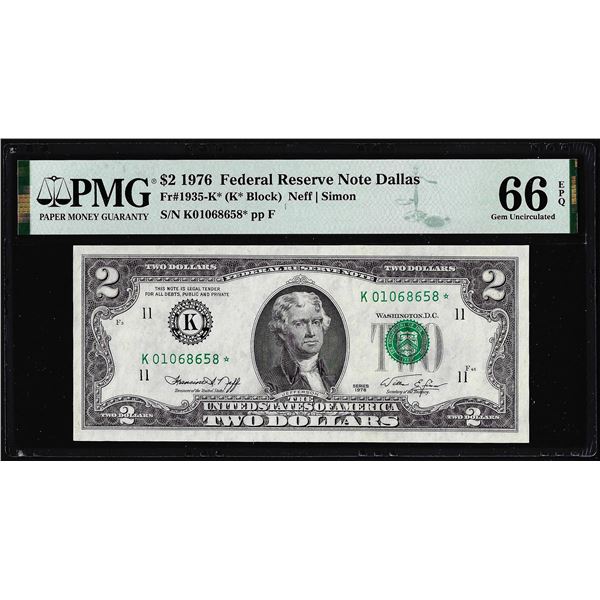1976 $2 Federal Reserve Star Note Dallas Fr.1935-K* PMG Gem Uncirculated 66EPQ