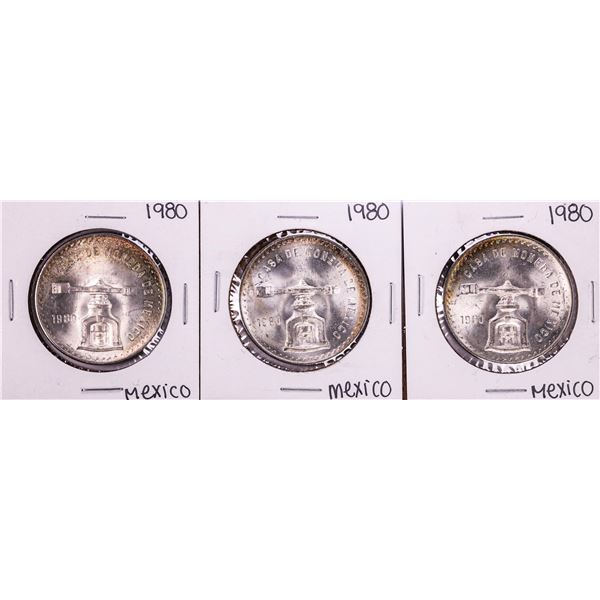 Lot of (3) 1980 Mexico Onza Silver Coins