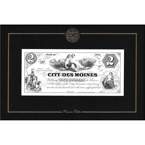 1994 American Bank Note Company Intaglio Print The City of Des Moines, IA