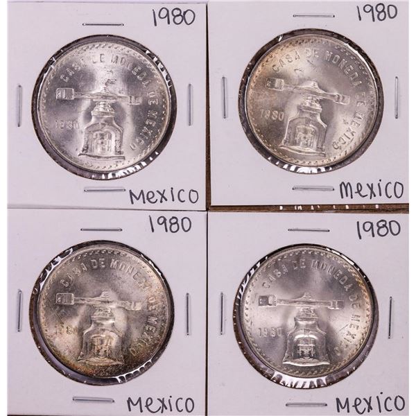 Lot of (4) 1980 Mexico Onza Silver Coins Nice Toning