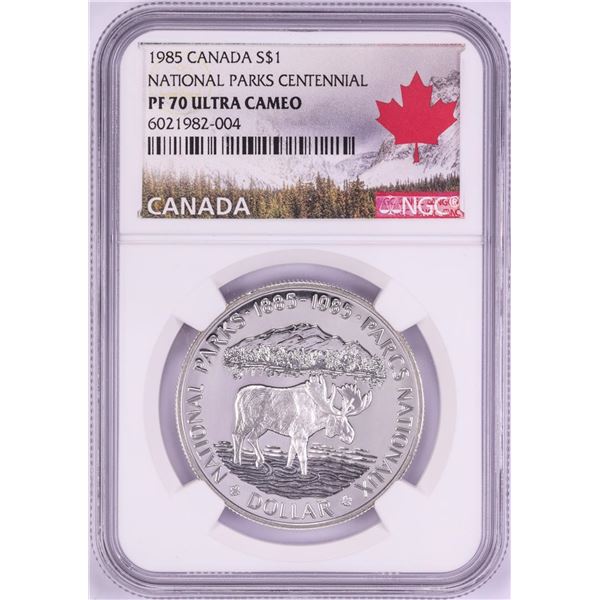 1985 $1 Proof Canada National Parks Centennial Silver Dollar Coin NGC PF70 Ultra Cameo