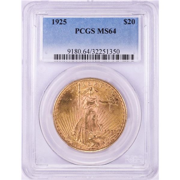 1925 $20 St. Gaudens Double Eagle Gold Coin PCGS MS64