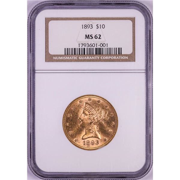 1893 $10 Liberty Head Eagle Gold Coin NGC MS62