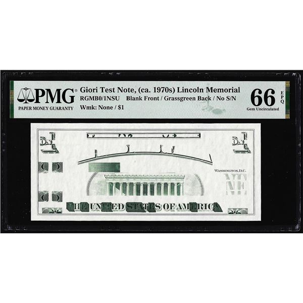 Circa 1970's Lincoln Memorial Giori Test Note PMG Gem Uncirculated 66EPQ