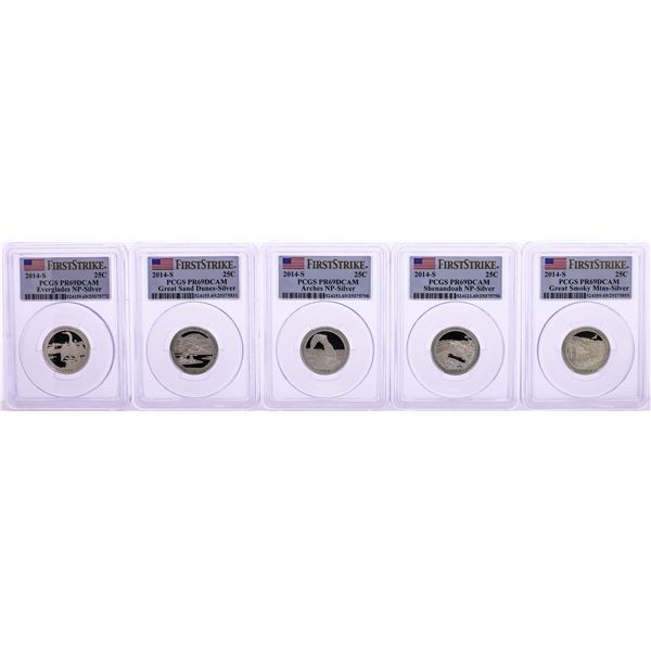 Set of (5) 2014-S Proof National Parks Quarter Silver Coins PCGS PR69DCAM First Strike