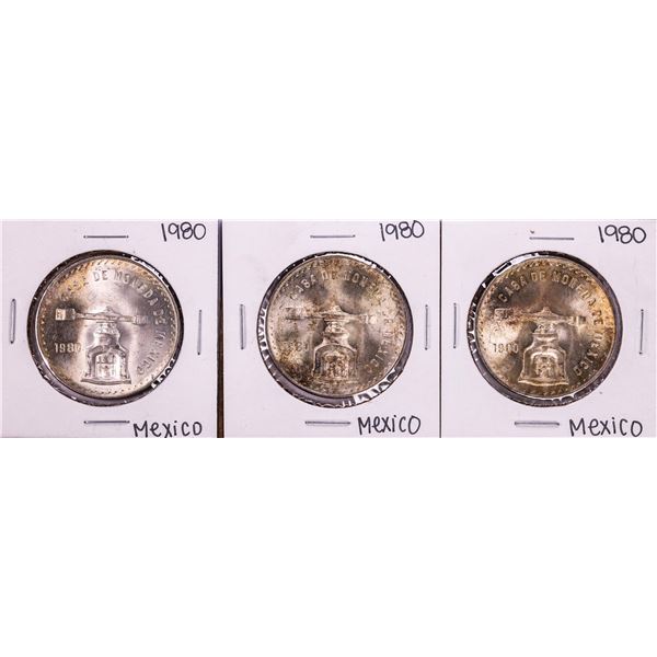 Lot of (3) 1980 Mexico Onza Silver Coins