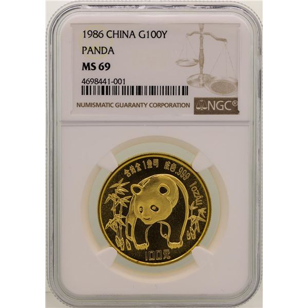 1986 China 100 Yuan Gold Panda Coin NGC MS69