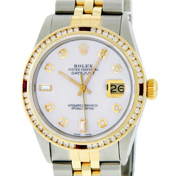 Rolex Men's Two Tone MOP Diamond & Ruby Set Datejust Wristwatch Oyster Perpetual