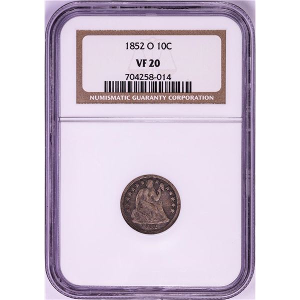 1852-O Seated Liberty Dime Coin NGC VF20