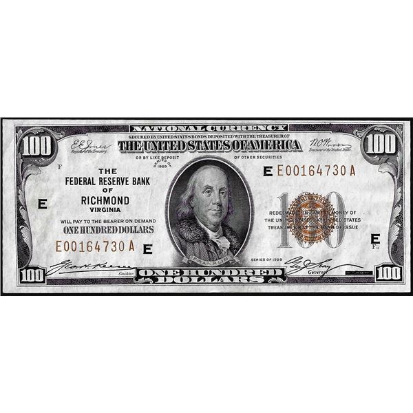 1929 $100 Federal Reserve Bank Note Richmond