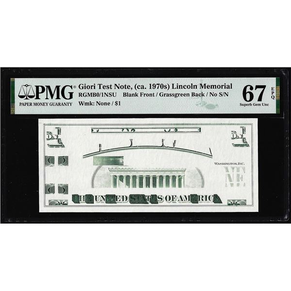 Circa 1970's Lincoln Memorial Giori Test Note PMG Superb Gem Uncirculated 67EPQ