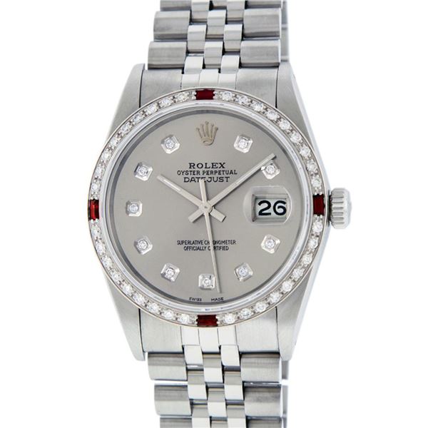 Rolex Men's Stainless Steel Gray Diamond & Ruby Oyster Perpetual Datejust Wristwatch