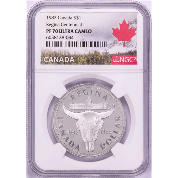 1982 $1 Proof Canada Regina Centennial Silver Dollar Coin NGC PF70 Ultra Cameo