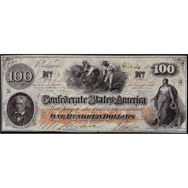 1862 $100 Confederate States of America Note CSA Watermark