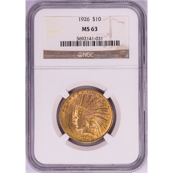 1926 $10 Indian Head Eagle Gold Coin NGC MS63