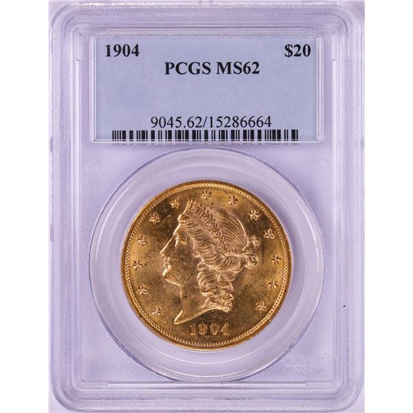 1904 $20 Liberty Head Double Eagle Gold Coin PCGS MS62