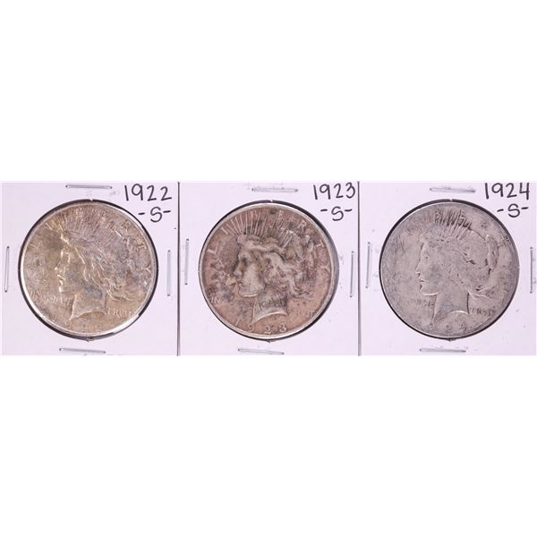 Lot of 1922-S to 1924-S $1 Peace Silver Dollar Coins