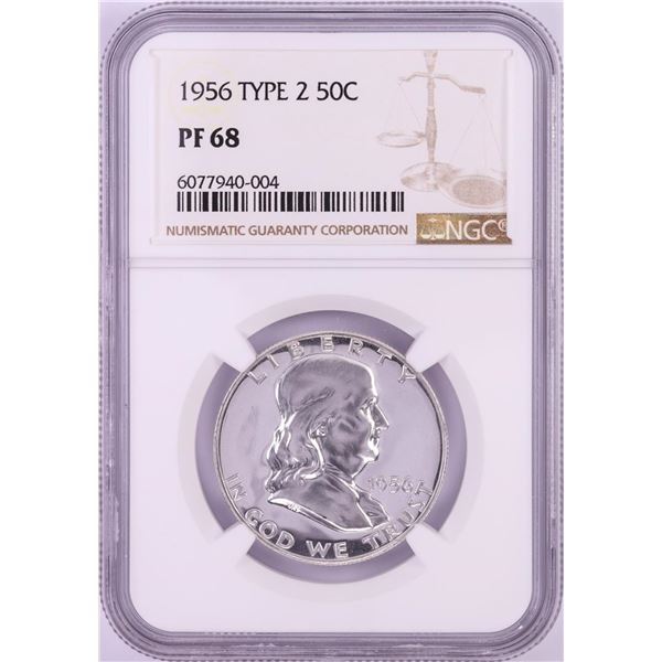 1956 Type 2 Proof Franklin Half Dollar Coin NGC PF68