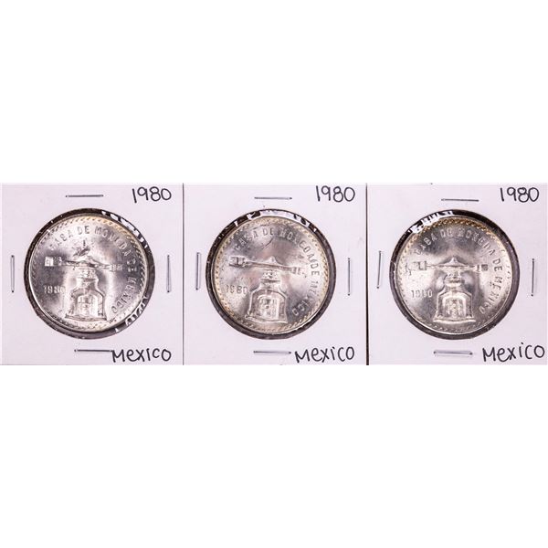 Lot of (3) 1980 Mexico Onza Silver Coins