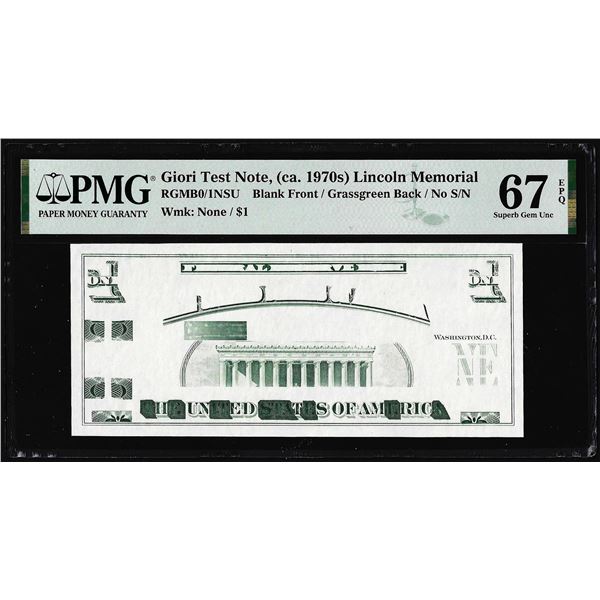 Circa 1970's Lincoln Memorial Giori Test Note PMG Superb Gem Uncirculated 67EPQ