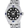 Image 1 : Rolex Ladies Stainless Steel Black Diamond & Sapphire Datejust Wristwatch