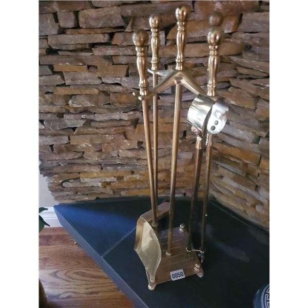 Brass Fireplace Set and Wood Bundle