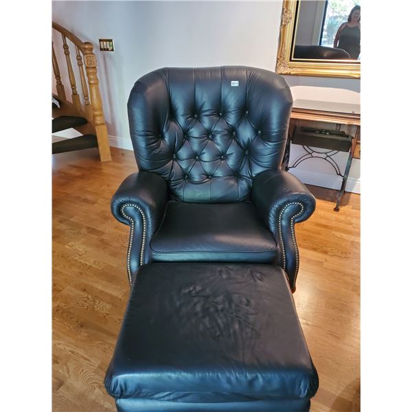 Black Leather Tufted Wing Back Armchair