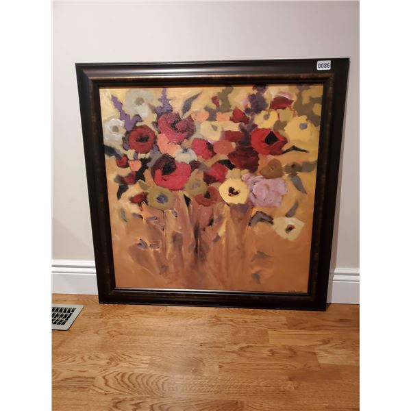 Framed Floral Oil Painting on Canvas