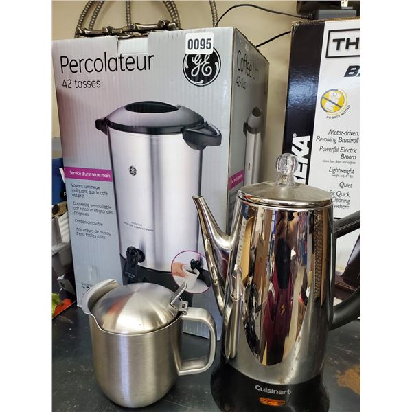 Coffee Percolater, Cuisnart Coffee Pot and Tea pot.