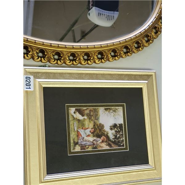 Gilt Mirror and Framed Prints
