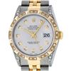 Image 1 : Rolex Mens 2 Tone Lugs Silver Diamond Pyramid Diamond 36MM Datejust