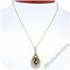 Image 3 : 14kt Yellow Gold 1.22 ctw Diamond and Sapphire Tear Drop Dangle Pendant Necklace