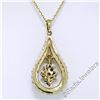 Image 6 : 14kt Yellow Gold 1.22 ctw Diamond and Sapphire Tear Drop Dangle Pendant Necklace