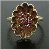 Image 6 : Vintage 14k Yellow Gold 0.25 ctw Round Ruby Cluster Brushed Texture Flower Ring