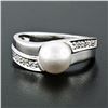 Image 2 : Estate 14k White Gold 7.65mm Akoya Pearl Solitaire & Pave Set Diamond Band Ring