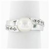 Image 4 : Estate 14k White Gold 7.65mm Akoya Pearl Solitaire & Pave Set Diamond Band Ring