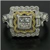 Image 6 : 18K TT Gold 0.80 ctw Princess Round & Baguette Diamond Etched Square Platter Rin
