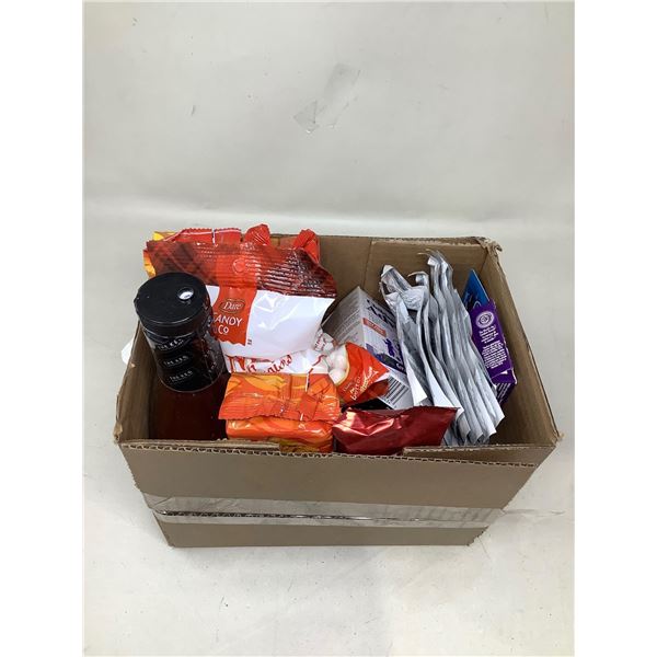 Assorted Box Of Candys And HouseHold Items